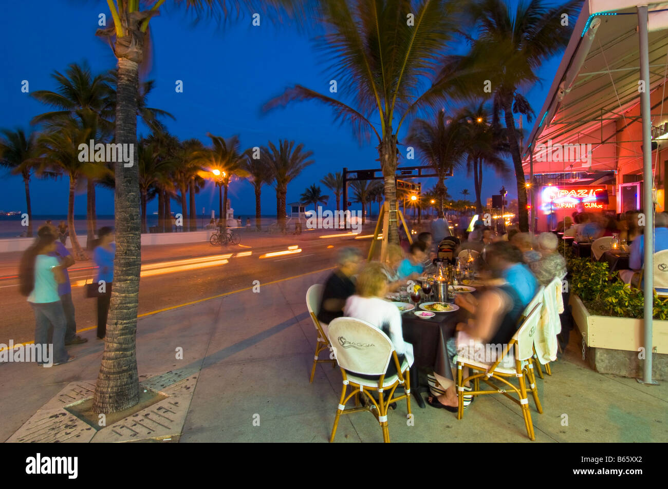 Restaurant on Fort Lauderdale Beach Boulevard overlooking beach in evening Fort Lauderdale Gold Coast Florida USA Stock Photo