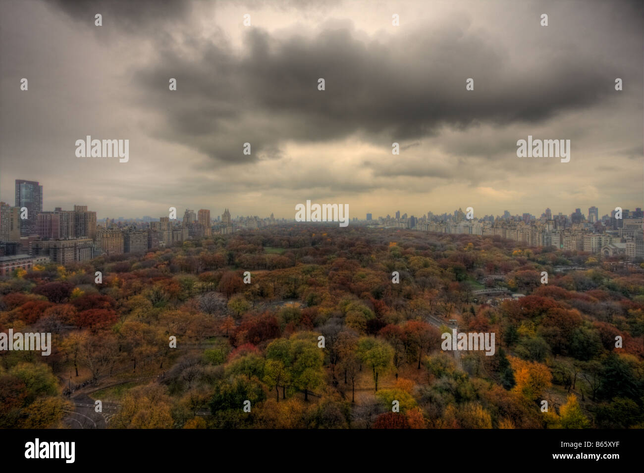 High Dynamic Range image of Central Park. Taken from the 27th floor of the Essex House Hotel in New York City. Stock Photo