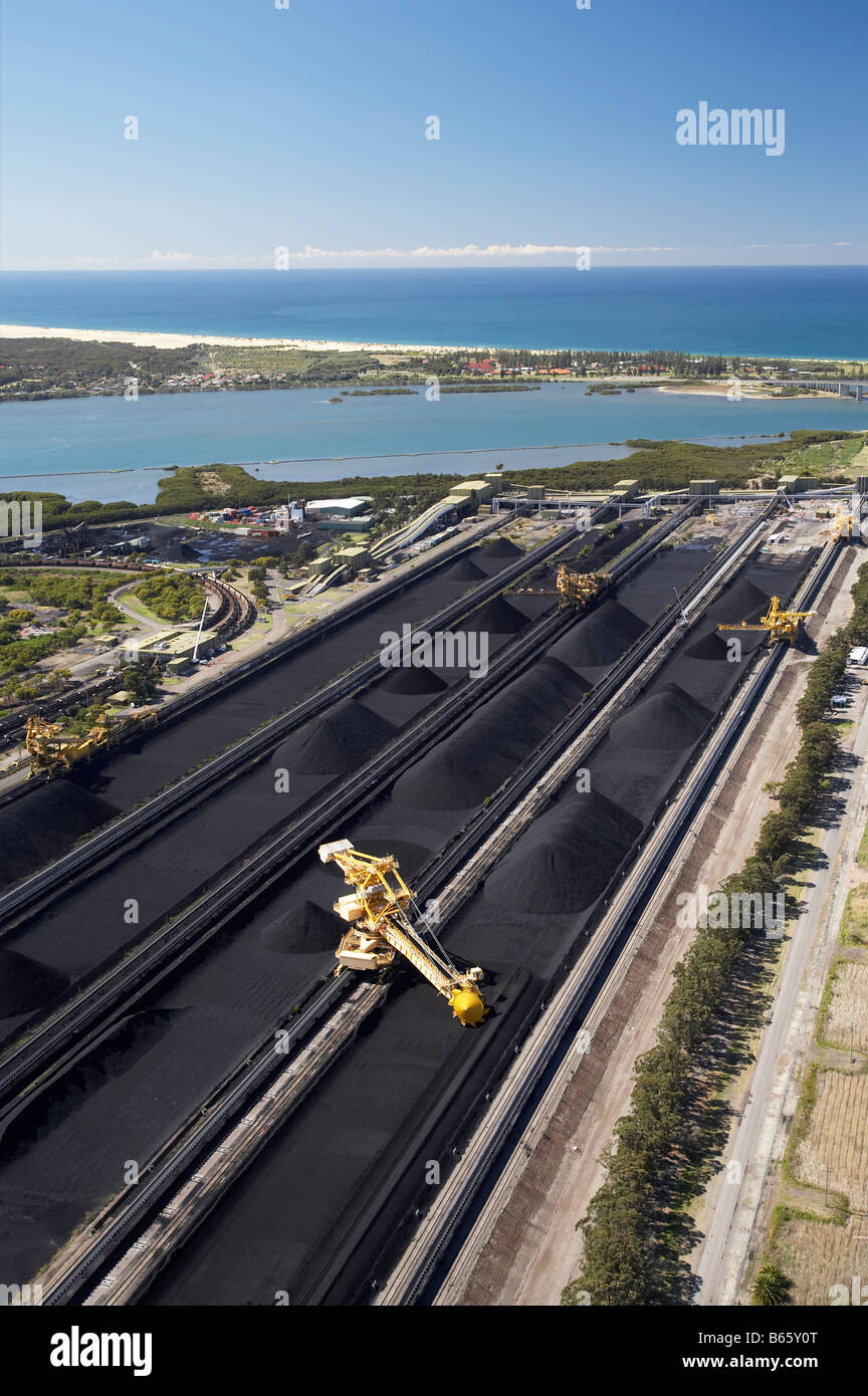 Bucket Wheel Reclaimer Kooragang Coal Terminal Newcastle New South Wales Australia aerial Stock Photo