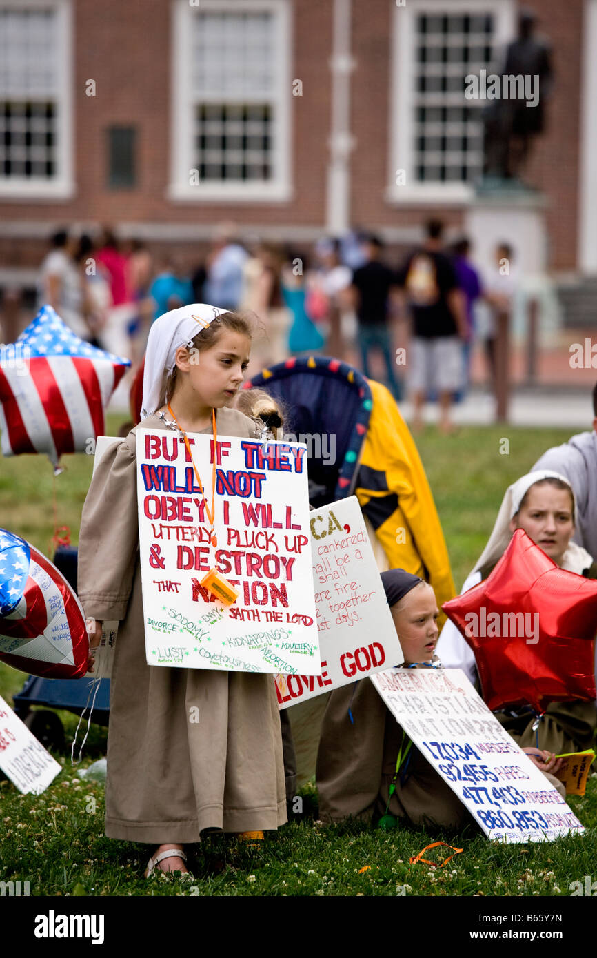 Protesting in front of Independence hall on the 4th of july Stock Photo