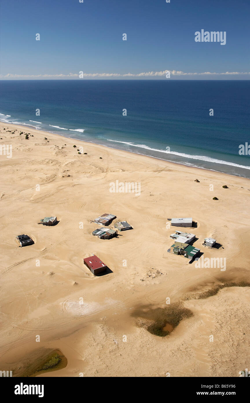 Tin City fishing huts Stockton Beach Newcastle New South Wales Australia aerial Stock Photo Alamy