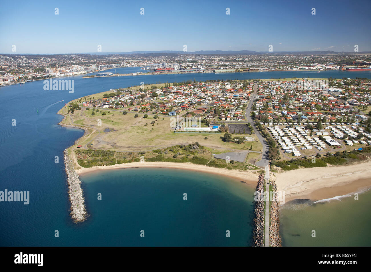 Stockton Beach and Entrance to Newcastle Harbour Newcastle New South Wales Australia aerial