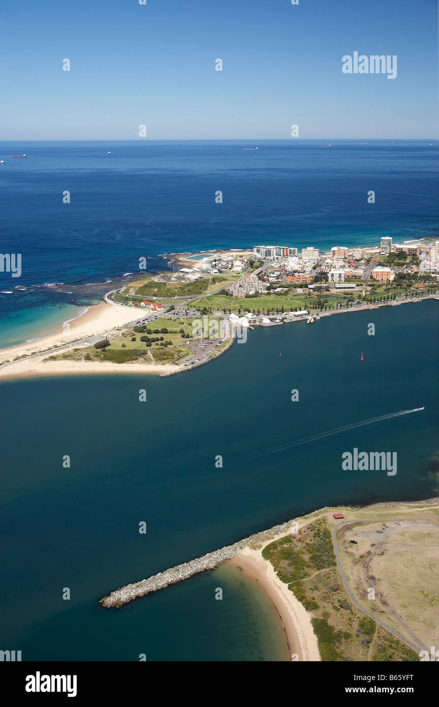Foreshore Park and Newcastle Harbour Entrance Newcastle New South Wales Australia aerial Stock Photo