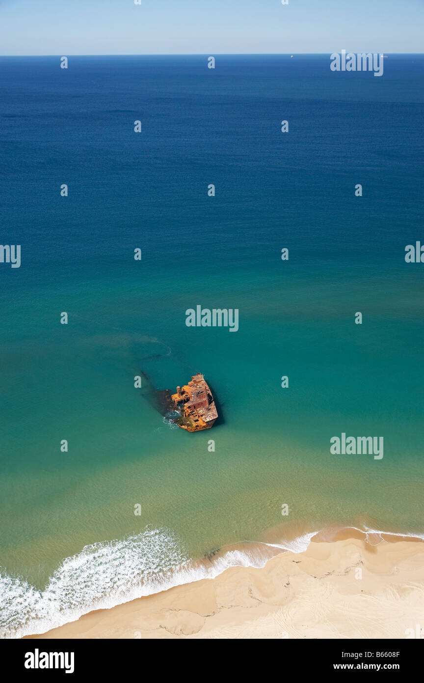 Wreck of the Sygna Stockton Beach Newcastle New South Wales Australia aerial Stock Photo