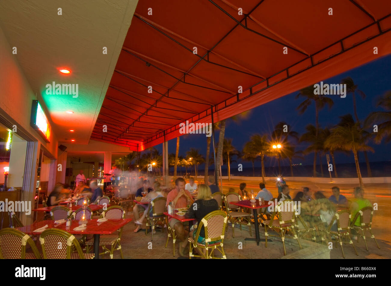 Restaurant on Fort Lauderdale Beach Boulevard overlooking beach in evening Fort Lauderdale Gold Coast Florida USA Stock Photo