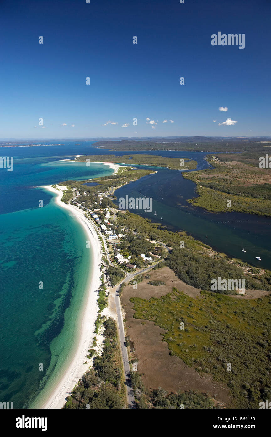 Jimmys Beach Winda Woppa Myall River Port Stephens New South Wales Australia aerial Stock Photo