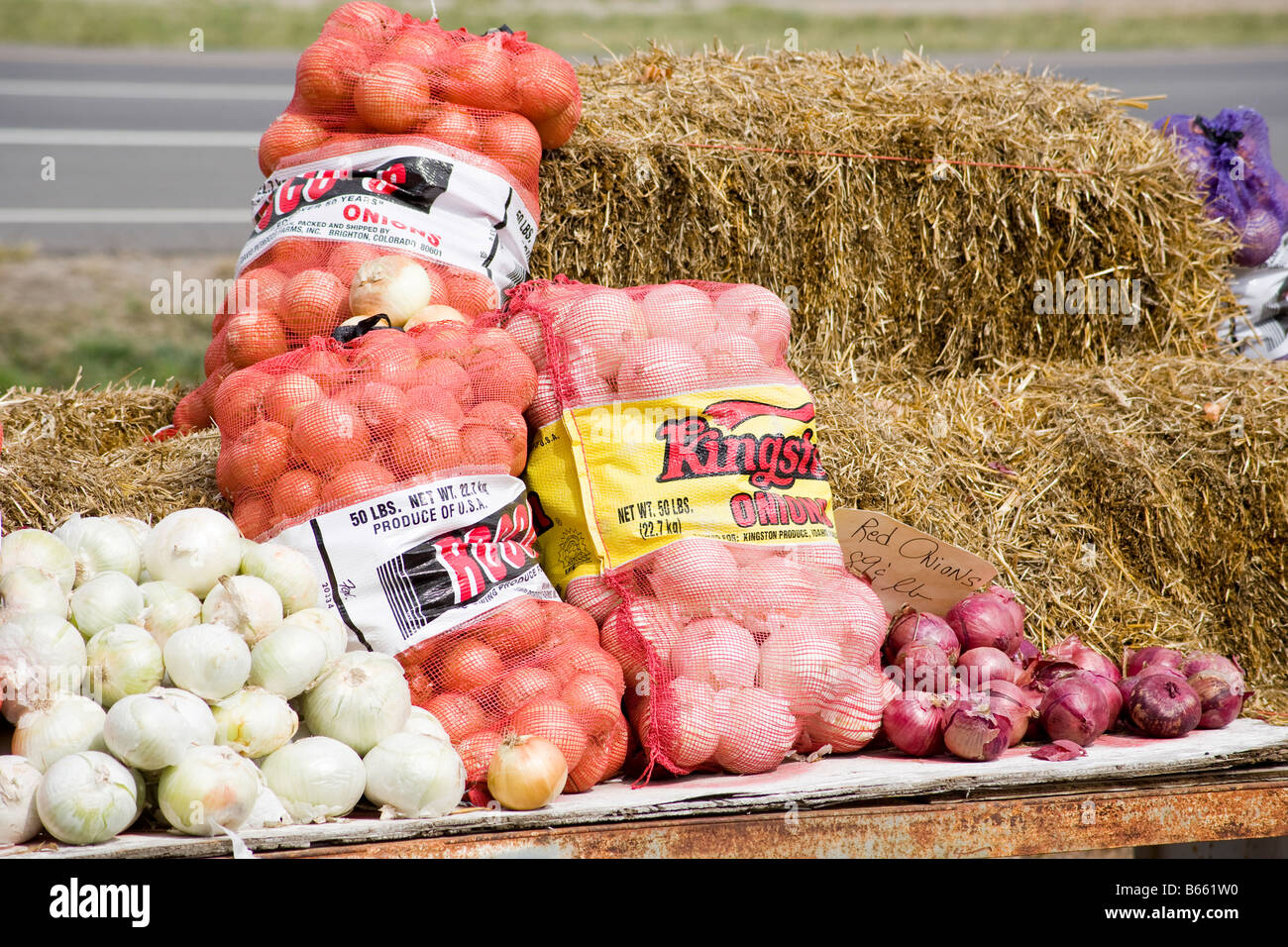 Bags of onions at a supermarket Stock Photo Alamy