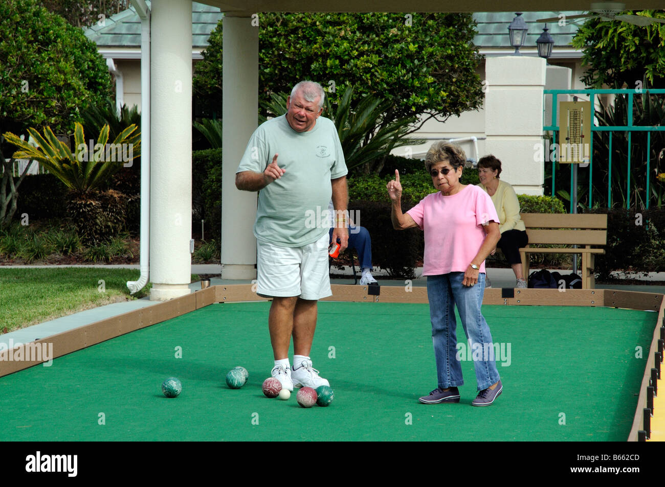 Bocce ball game players scoring the match Stock Photo Alamy