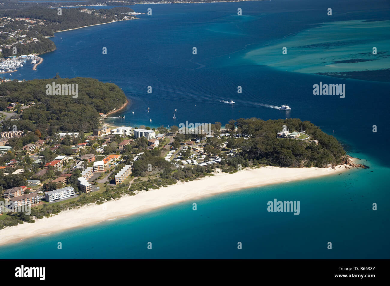 Nelson Head and Nelson Bay Port Stephens New South Wales Australia aerial Stock Photo