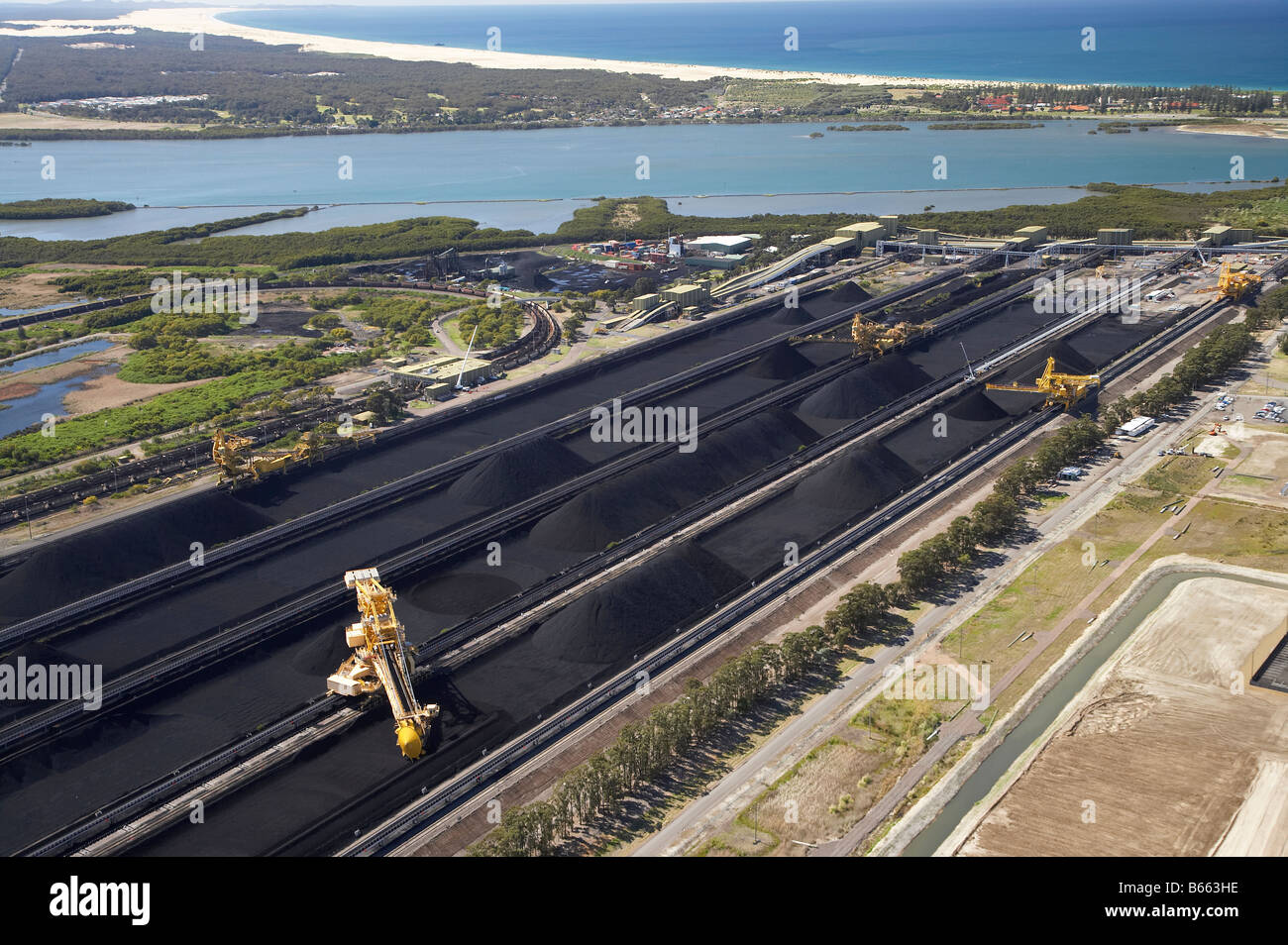 Bucket Wheel Reclaimer Kooragang Coal Terminal Newcastle New South Wales Australia aerial Stock Photo