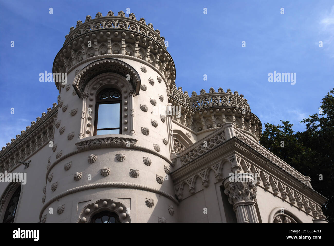 Details of architecture at home with shells in Moscow Stock Photo