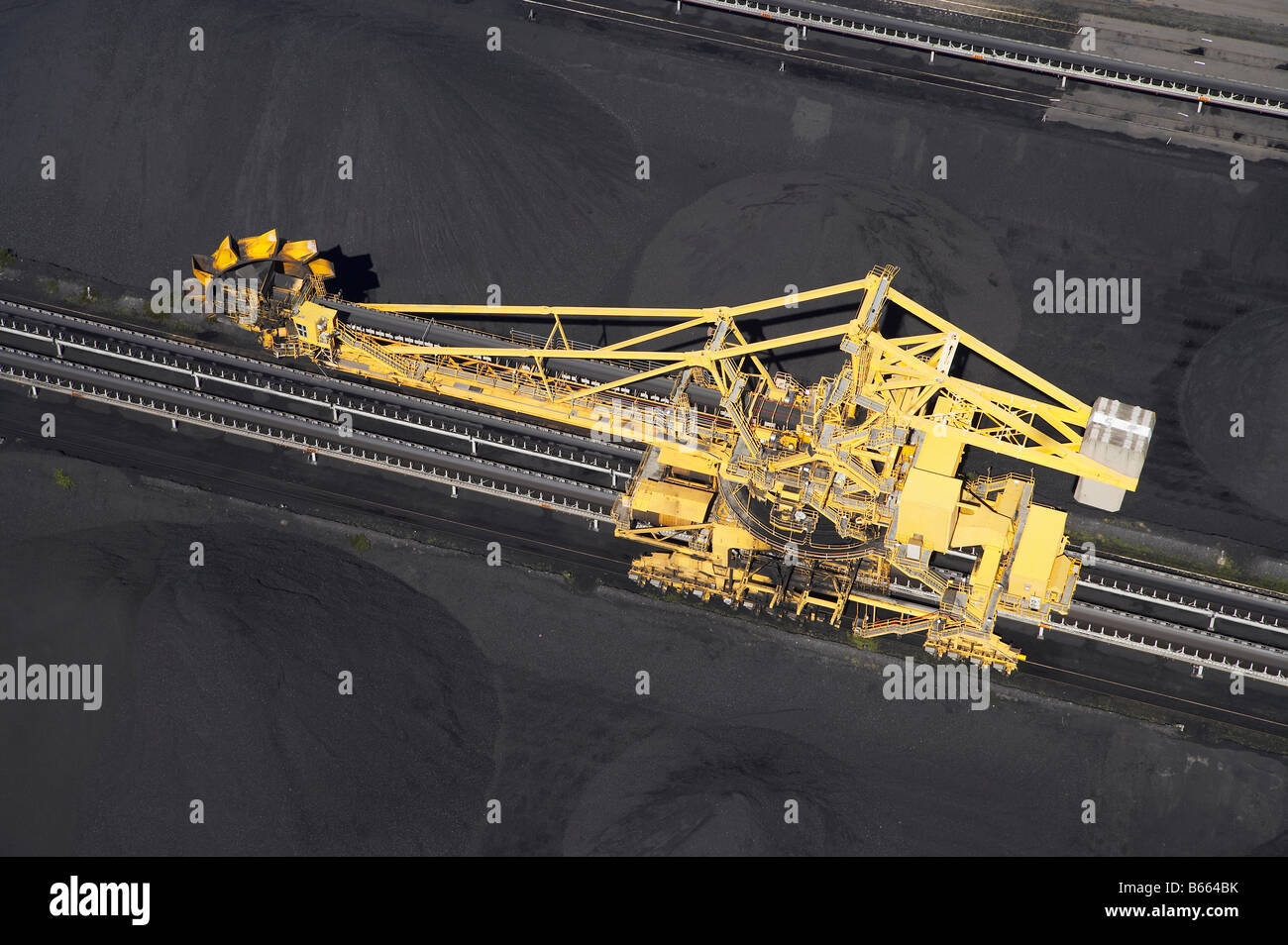 Giant Bucket Wheel Reclaimer Kooragang Coal Terminal Newcastle New South Wales Australia aerial Stock Photo