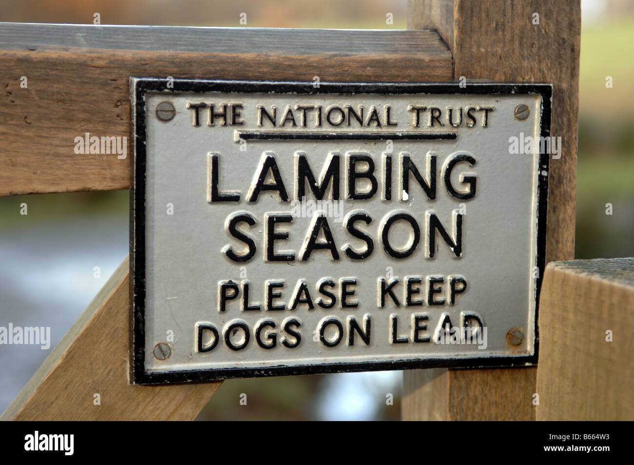 National Trust Lambing Season sign at Derwentwater near Keswick in The Lake District Cumbria UK Stock Photo
