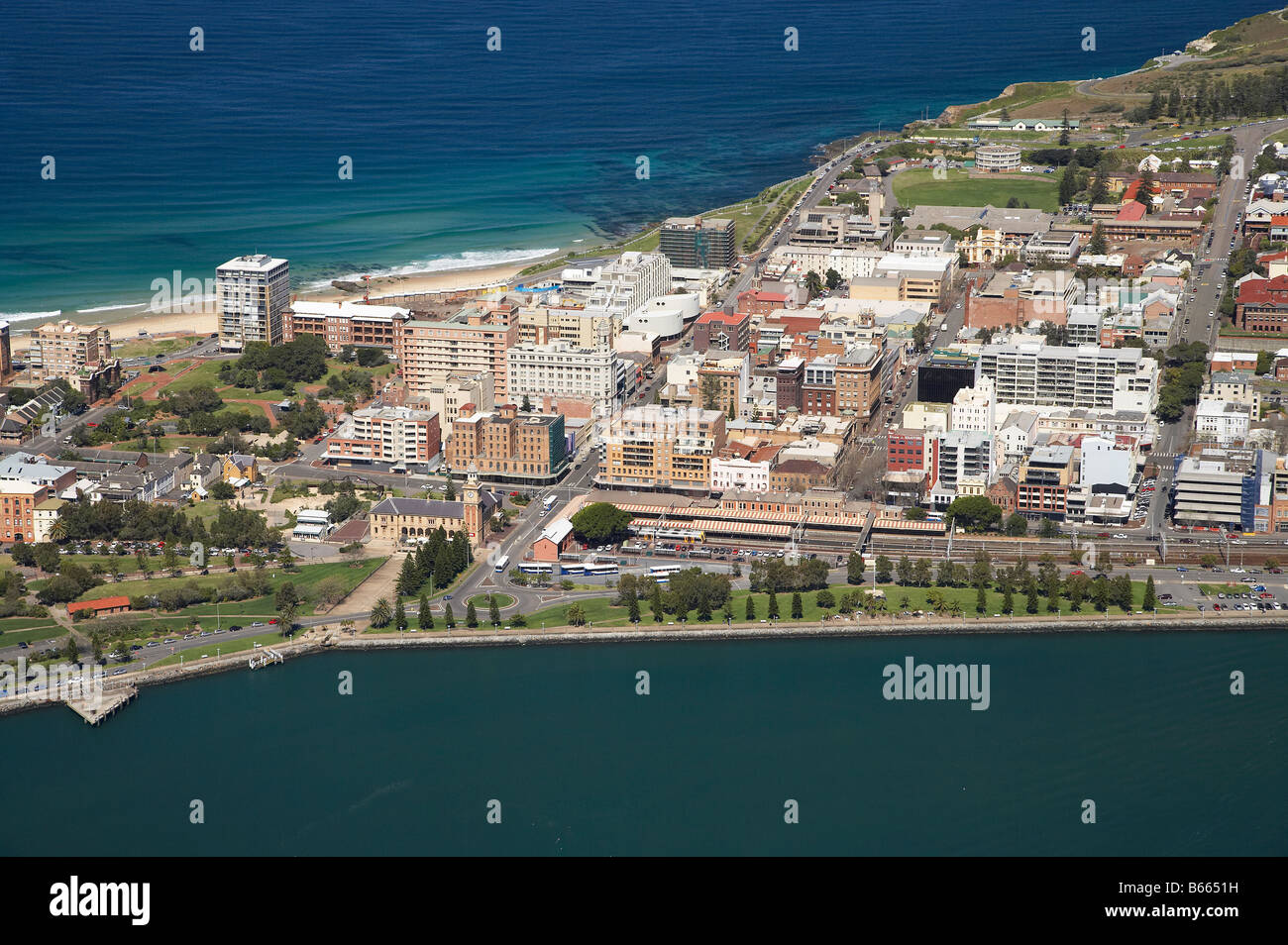 The Foreshore Newcastle Harbour and CBD Newcastle New South Wales Australia aerial Stock Photo