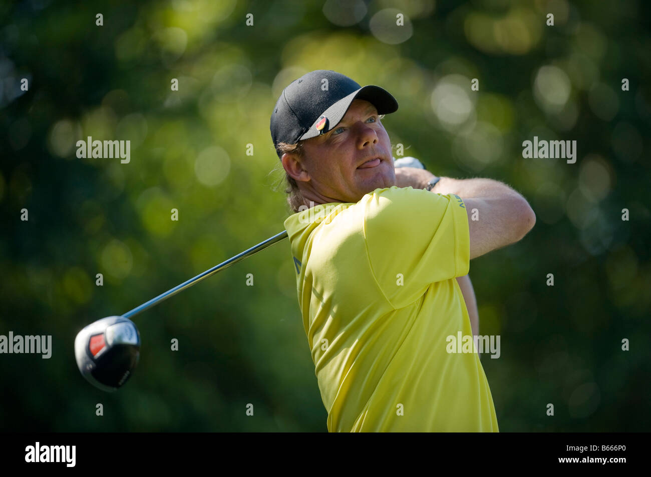 Alex Cejka of Germany during the final round of the 2008 Omega World Cup of Golf at the Mission Hills Golf Club in Shenzhen Stock Photo