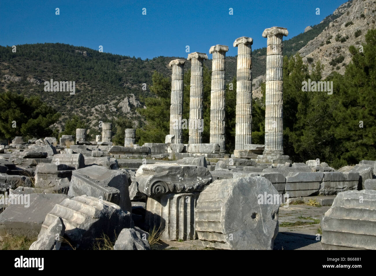 The Greek Temple of Athena Polias at Priene, Anatolia, Turkey Stock