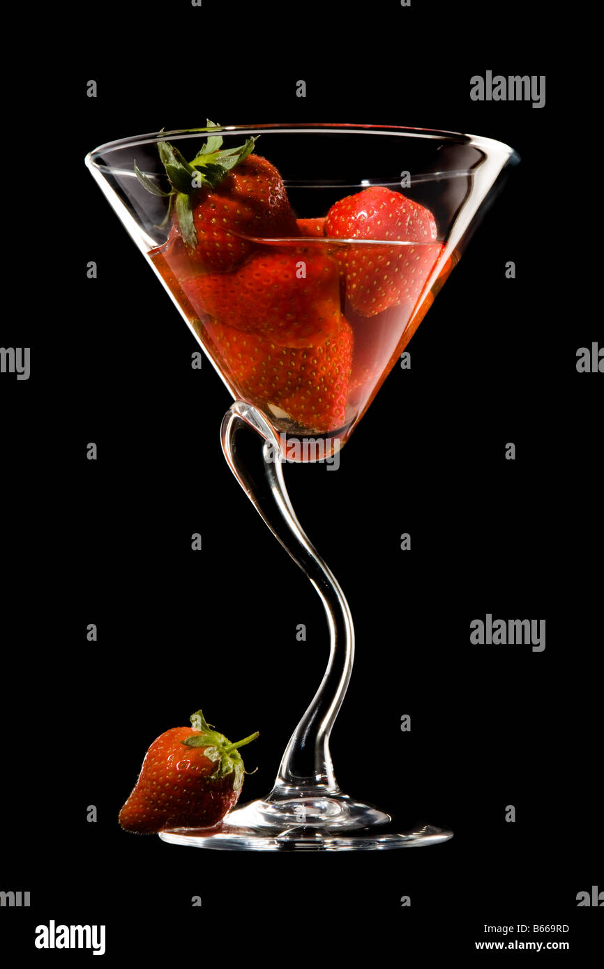 Strawberry dessert elegantly presented in a cocktail glass Stock Photo