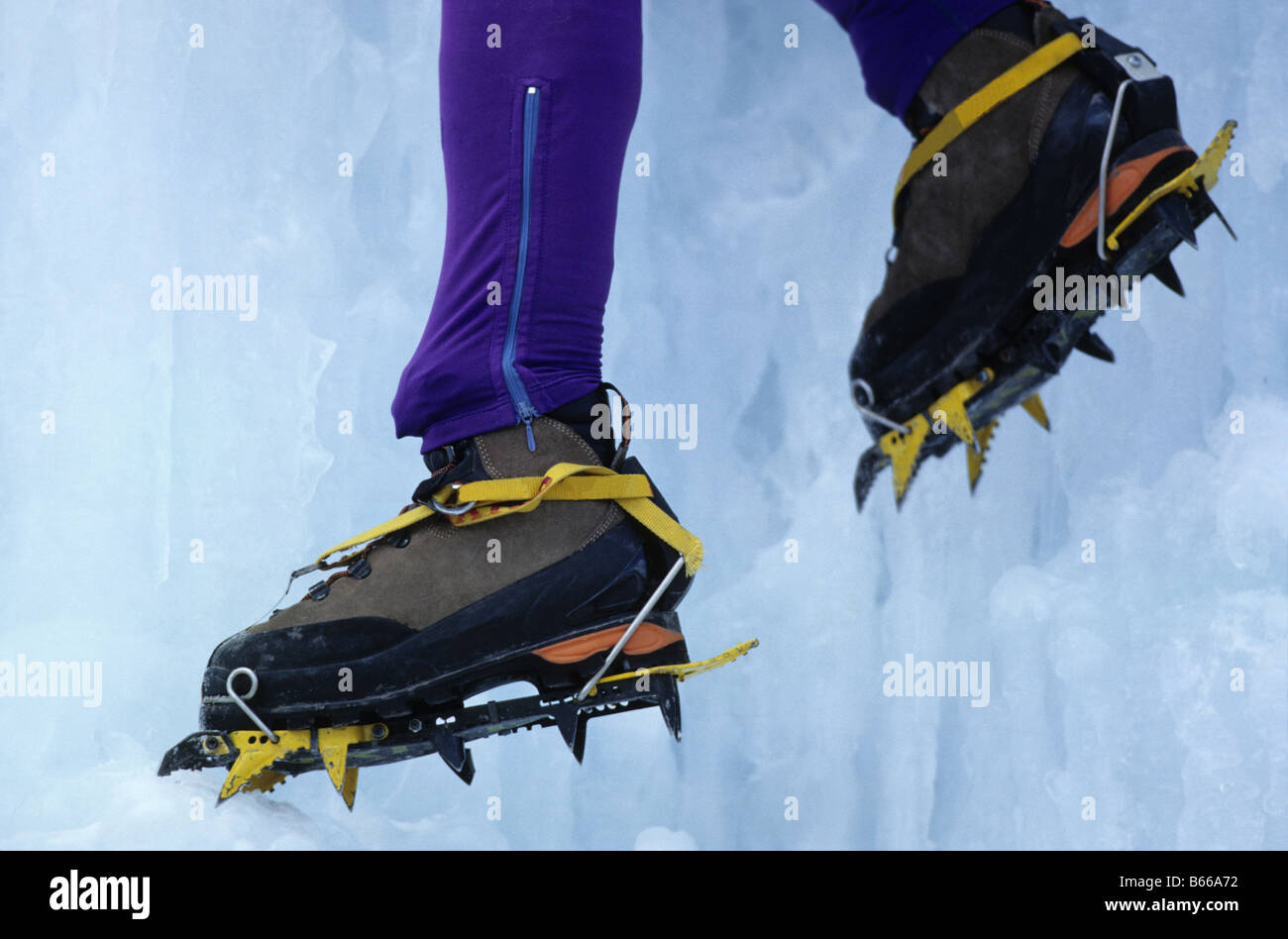Detail of ice climbing boots in action Stock Photo - Alamy