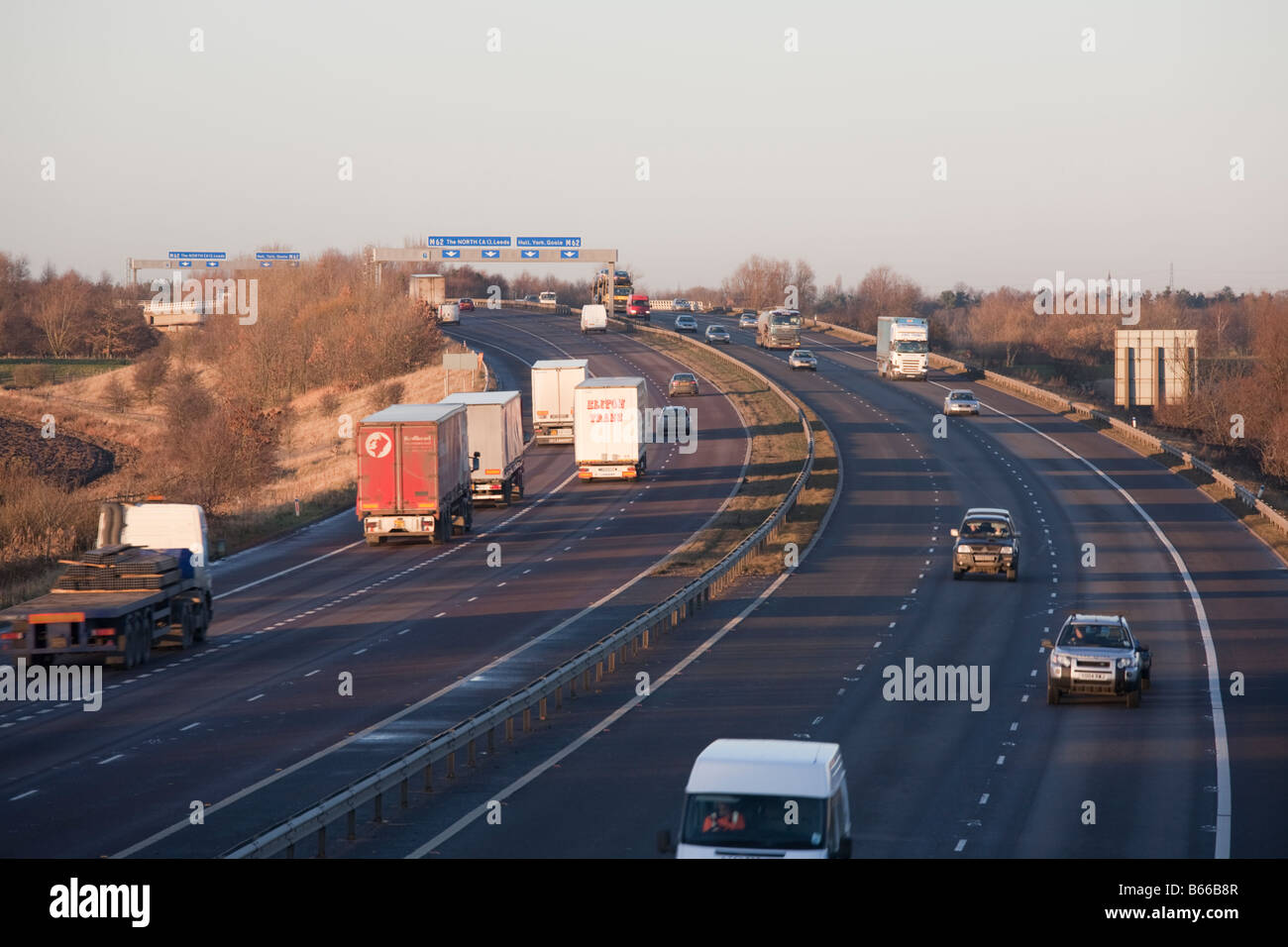 M18 motorway approaching Jcn 35 with M62 near Goole Stock Photo