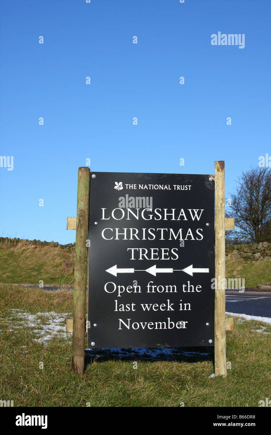 A National Trust Christmas trees for sale sign in the Peak District