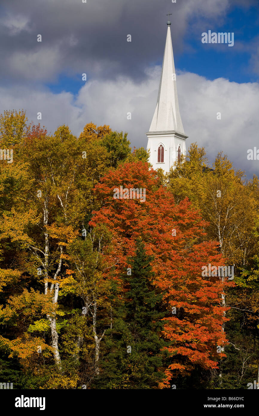 autumn colours and St Mary s parish church Mabou Cape Breton Nova Scotia Canada Stock Photo