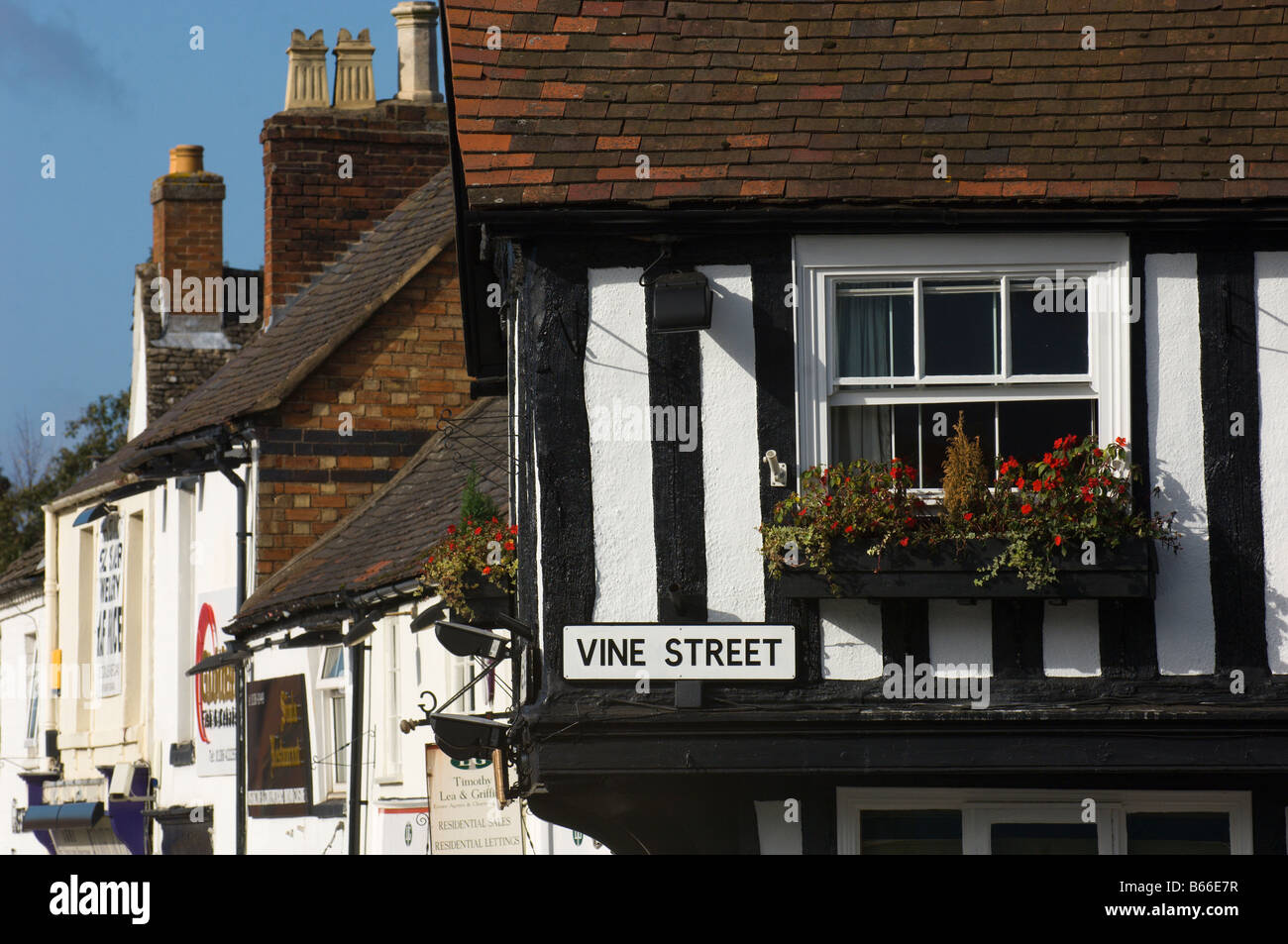 Black and white timber framed building Evesham Worcestershire United Kingdom Europe Stock Photo