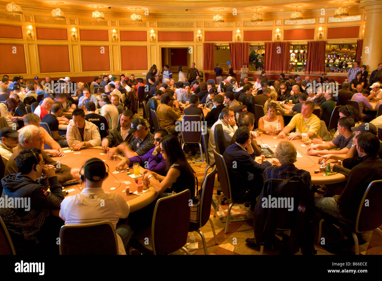 The poker room at the 2008 World Poker Tour Festa Al Lago poker tournament at the Bellagio Resort and Casino Las Vegas Nevada Stock Photo