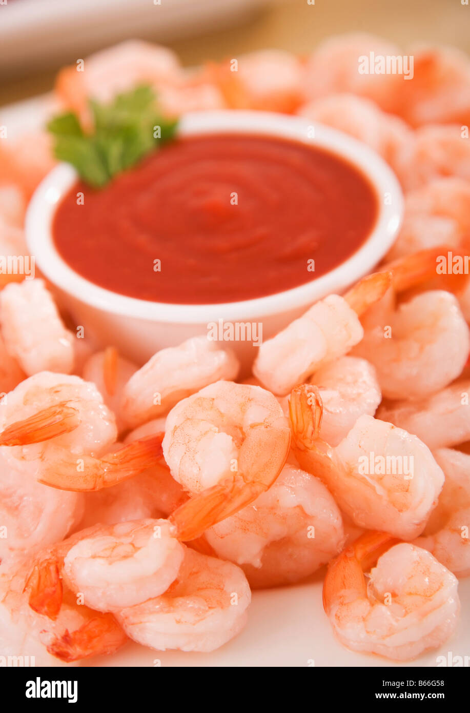 Shrimp with sauce, close-up Stock Photo
