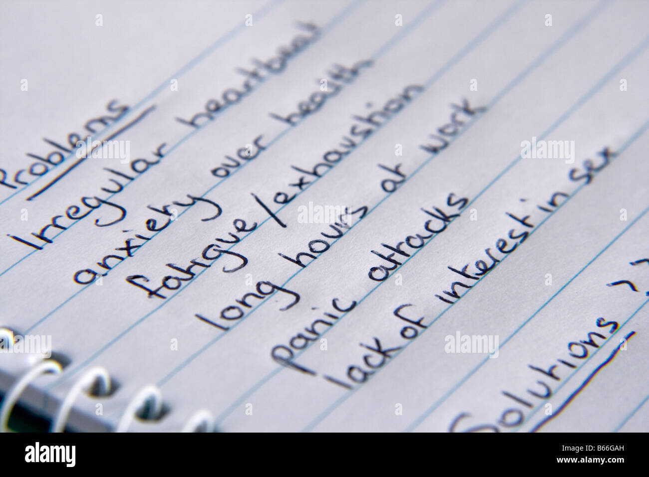 Handwritten list of symptoms Stock Photo Alamy