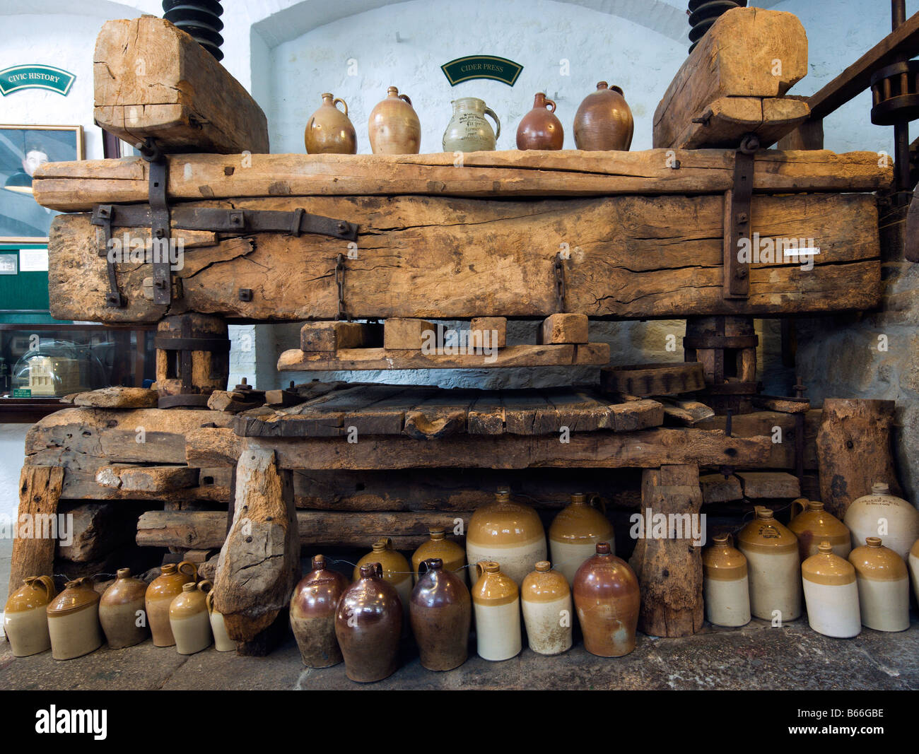 A Traditional Cornish Cider Press with Stone Jars Stock Photo Alamy