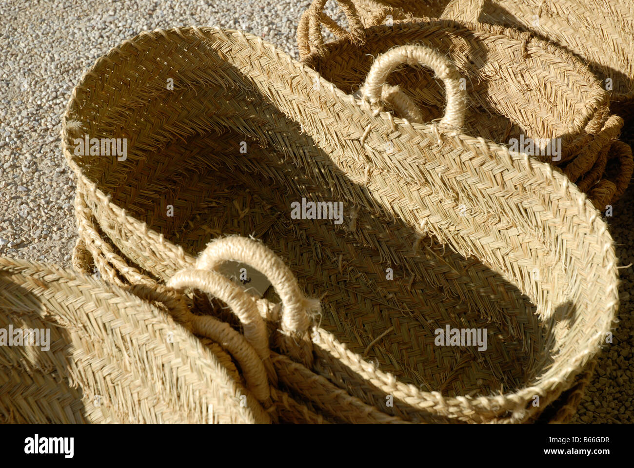 straw baskets for sale at roadside shop, near Guadalest, Vall de