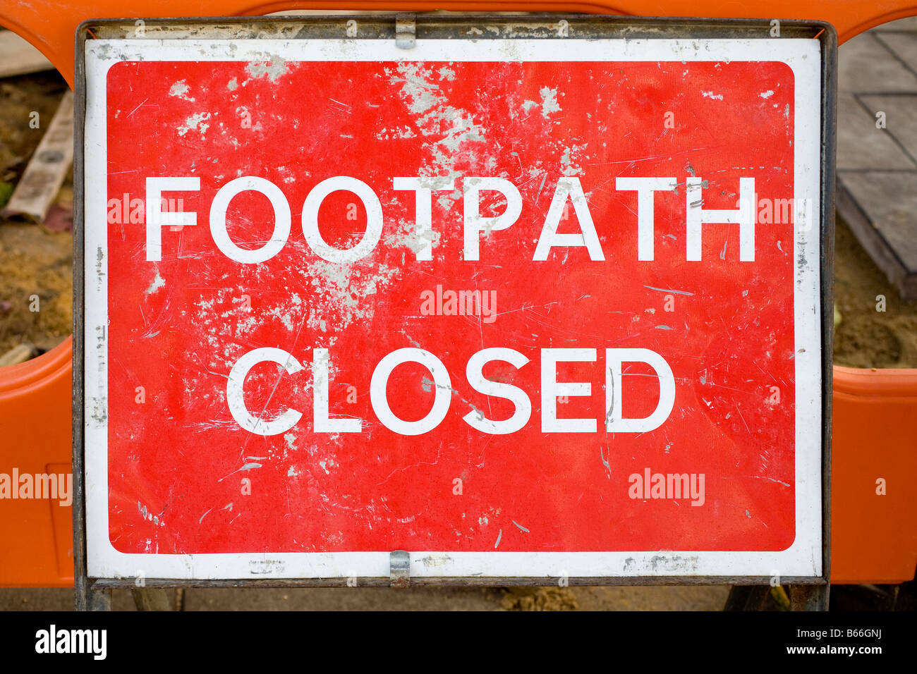 Footpath Closed roadworks sign. London, England, UK Stock Photo