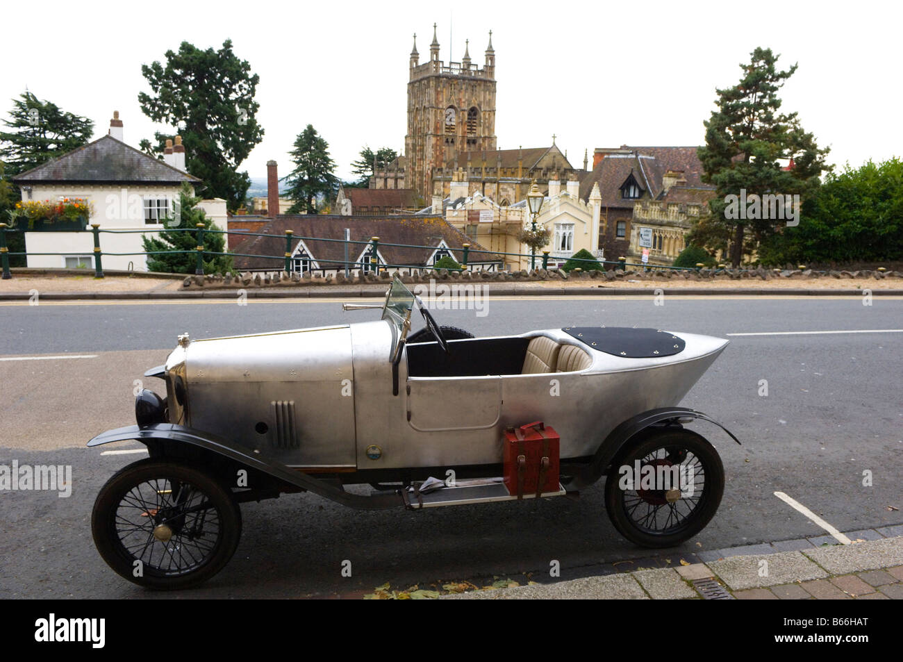 Amilcar is seen against the backdrop of The Priory Malvern Worcestershire Great Britain Europe Stock Photo