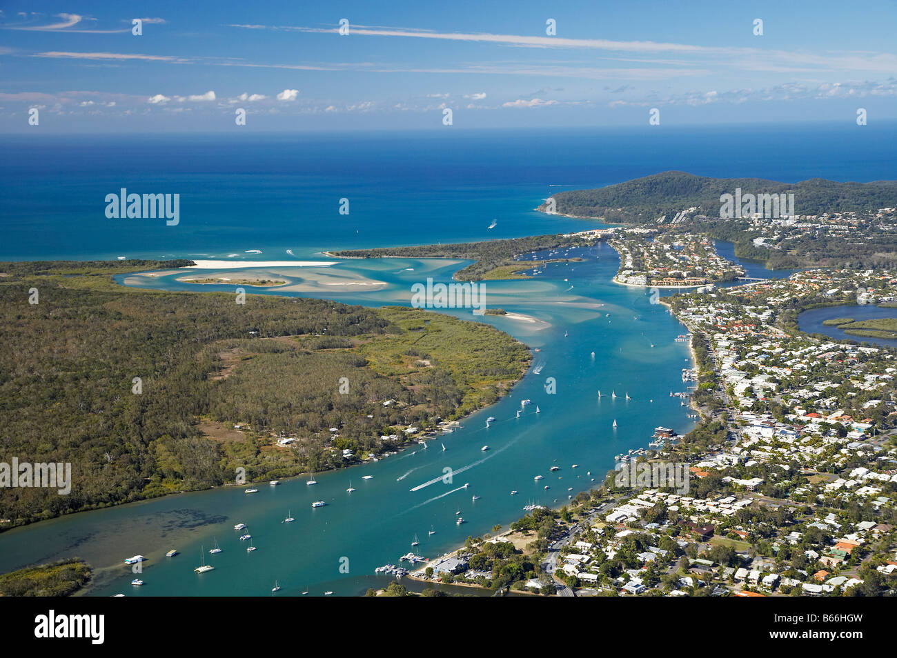Noosa River Noosaville Noosa Heads Sunshine Coast Queensland Australia aerial Stock Photo