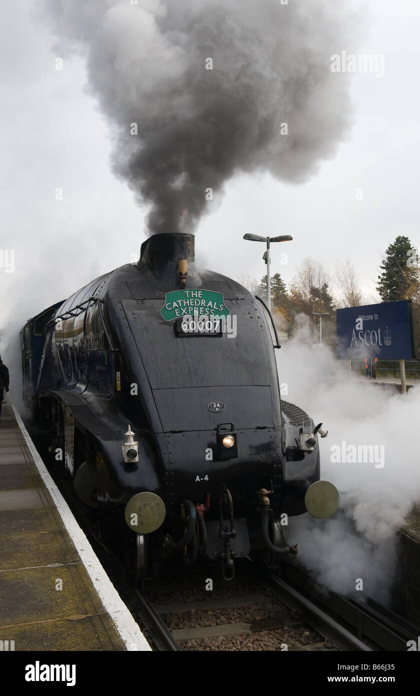 Sir Nigel Gresley hauling The Cathedrals Express to Bath and Bristol at Ascot Station UK -2 Stock Photo