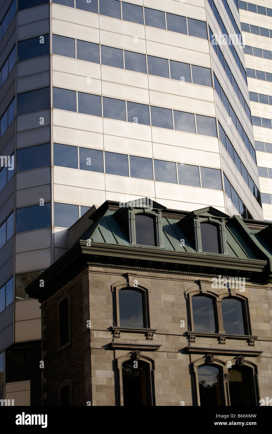 Old and new architecture on Sherbrooke Street in downtown Montreal, Quebec, Canada Stock Photo