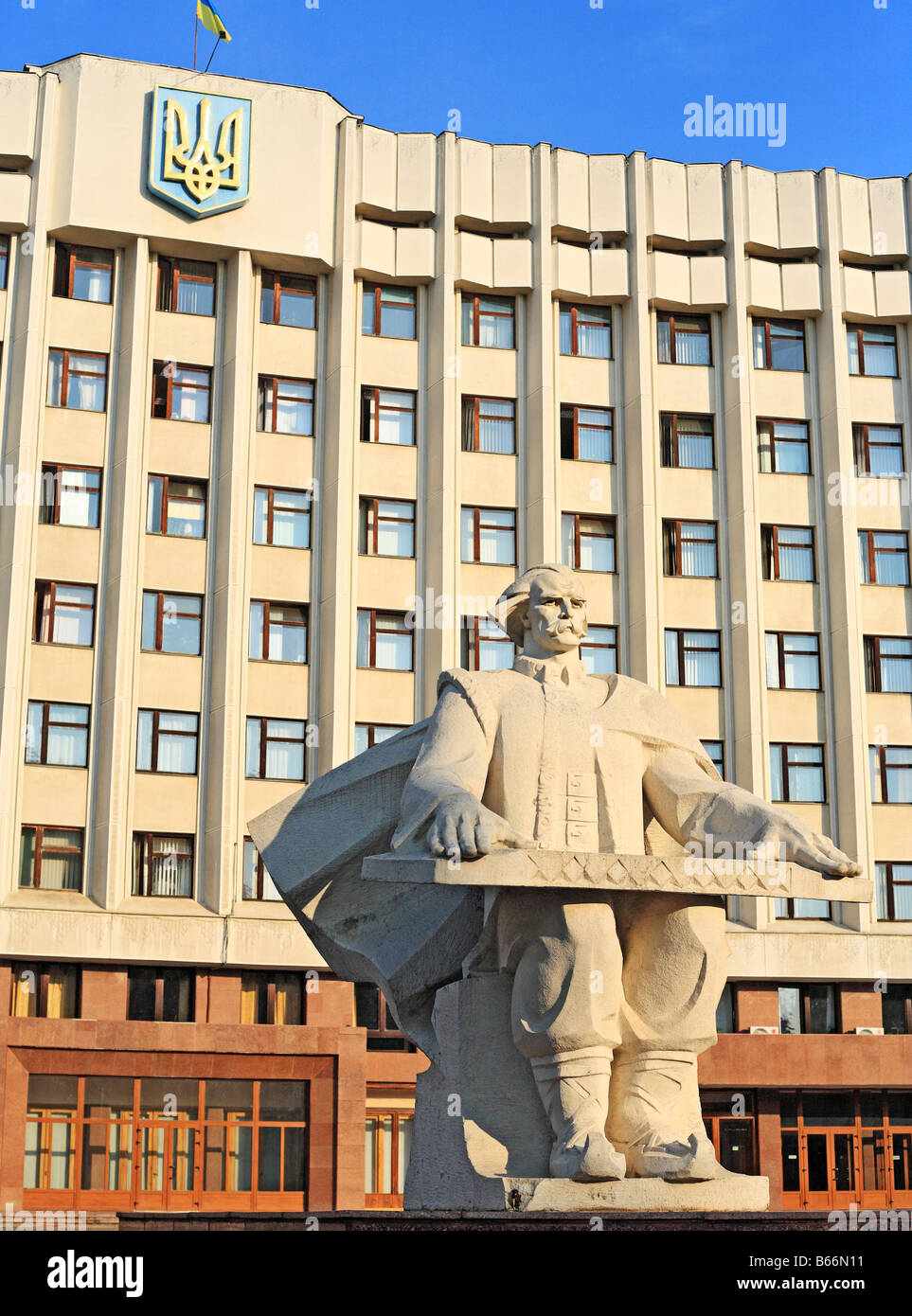 Modern sculpture in front of state administration, Ivano Frankivsk, Ivano Frankivsk Oblast (province), Ukraine Stock Photo
