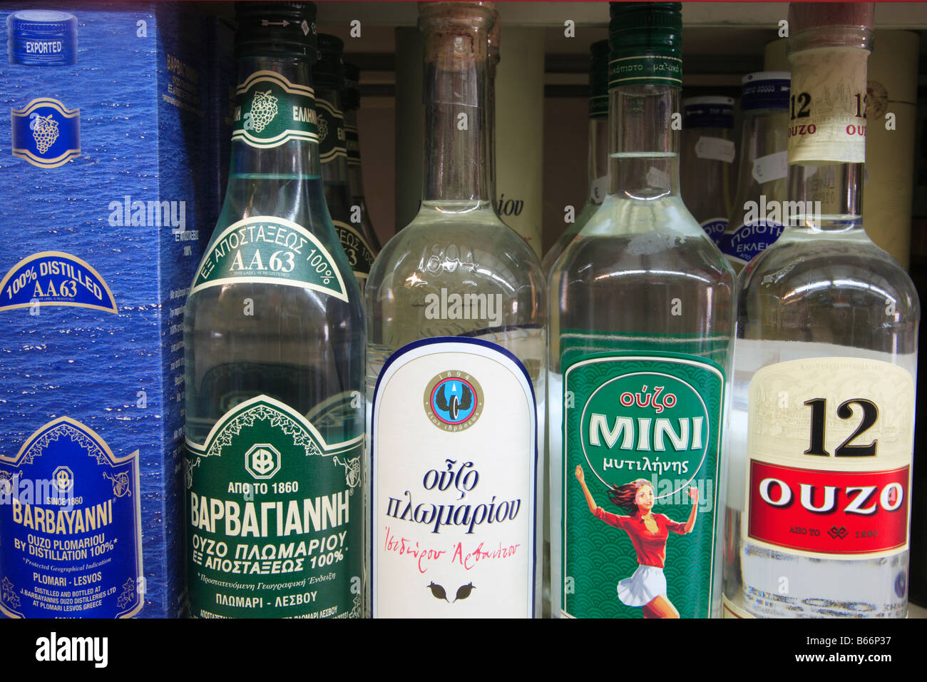 Iconic Greece Bottles of Ouzo Stock Photo - Alamy
