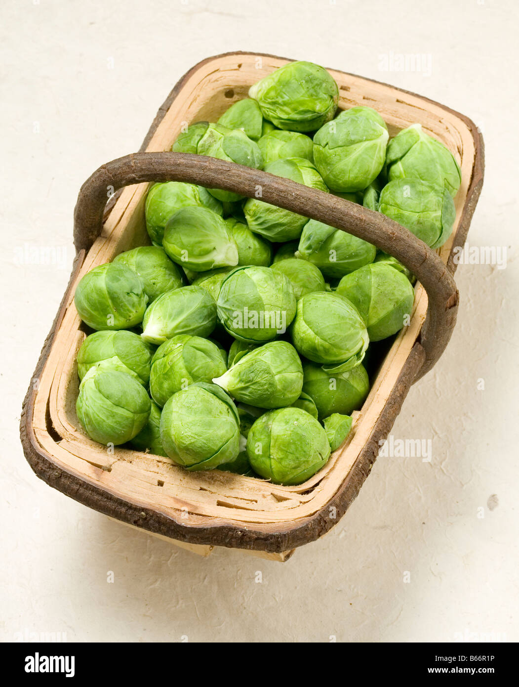 trug of fresh brussel sprouts Stock Photo