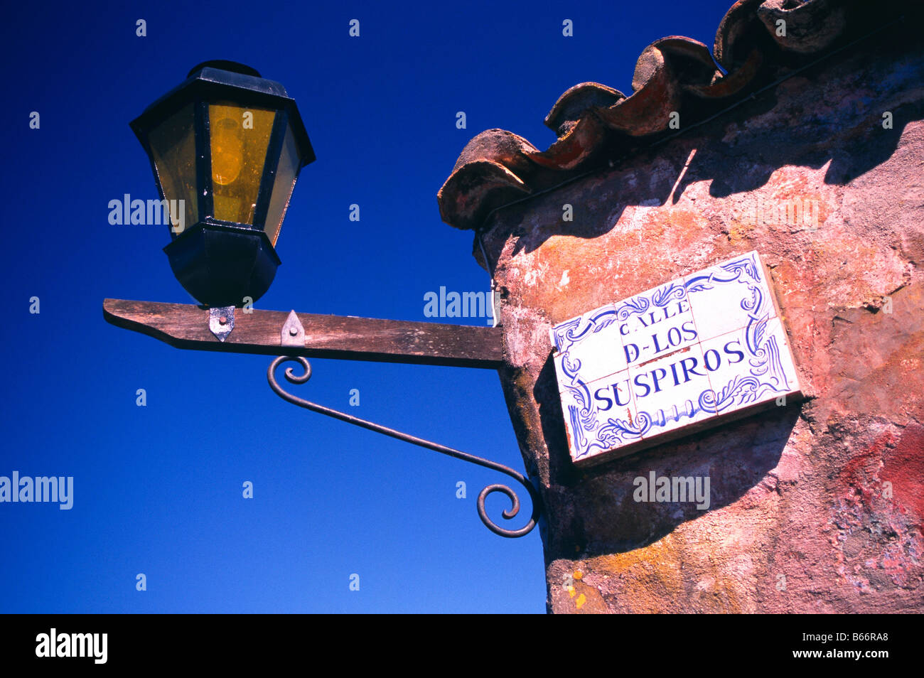 Spanish street sign and lamp Stock Photo