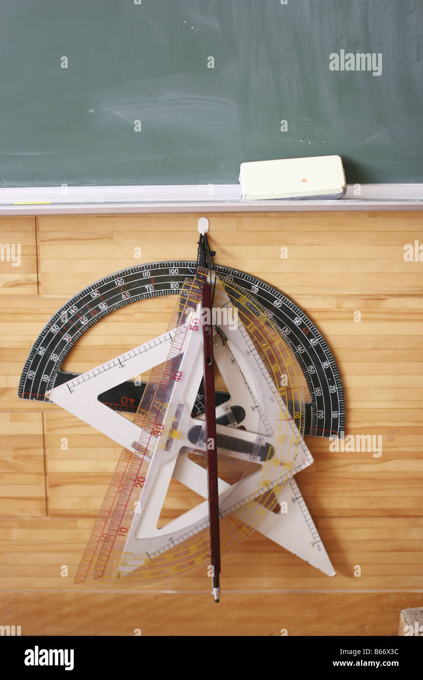 Rulers by Blackboard Stock Photo