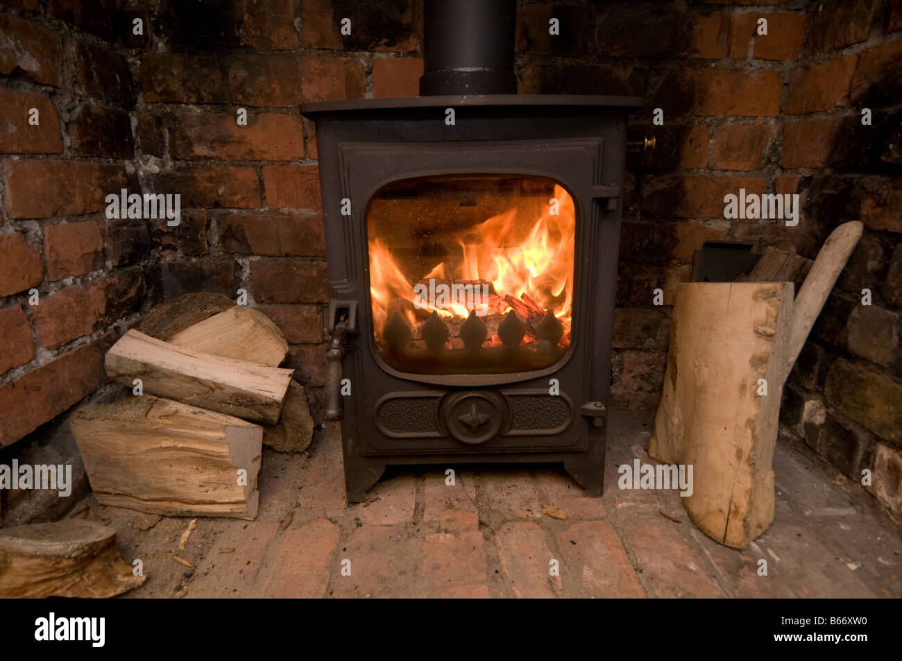 A Small Energy Efficient Cast Iron Wood Burning Stove With Logs