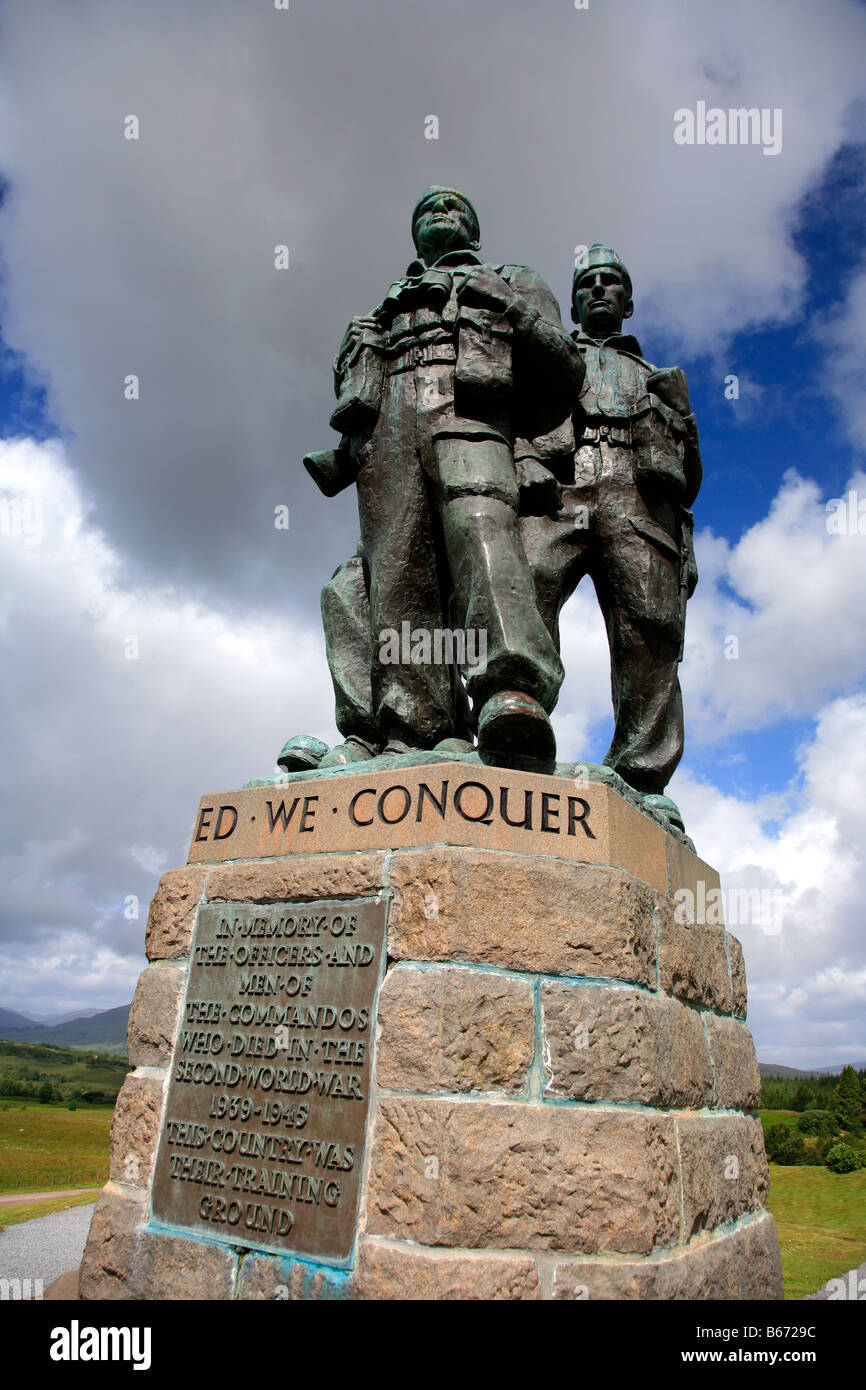 Royal Marines Commando Memorial with Nevis Mountain range at the rear Spean Bridge Highlands of Scotland Britain UK Stock Photo