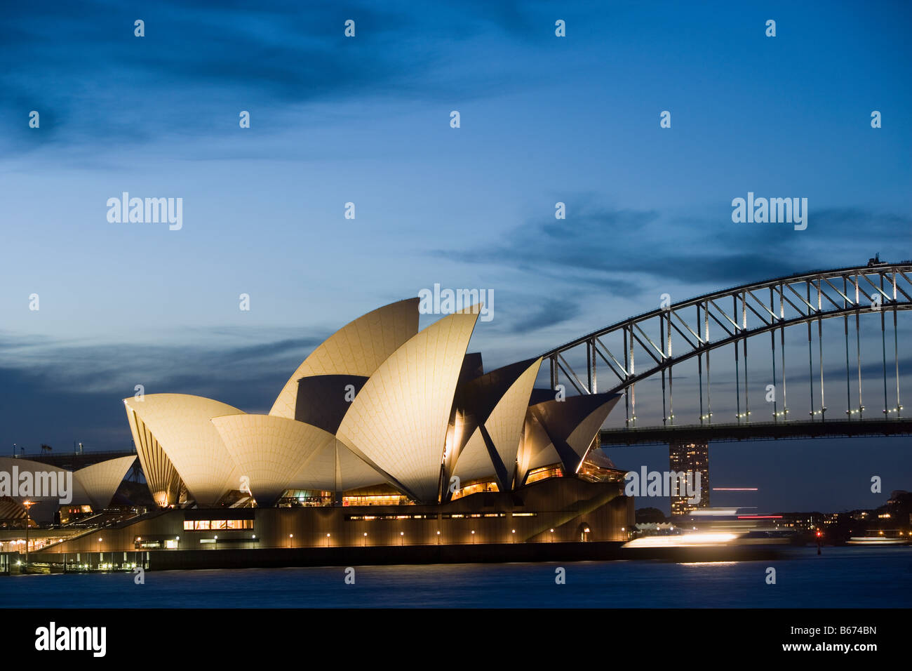 Sydney opera house and harbour bridge at night Stock Photo