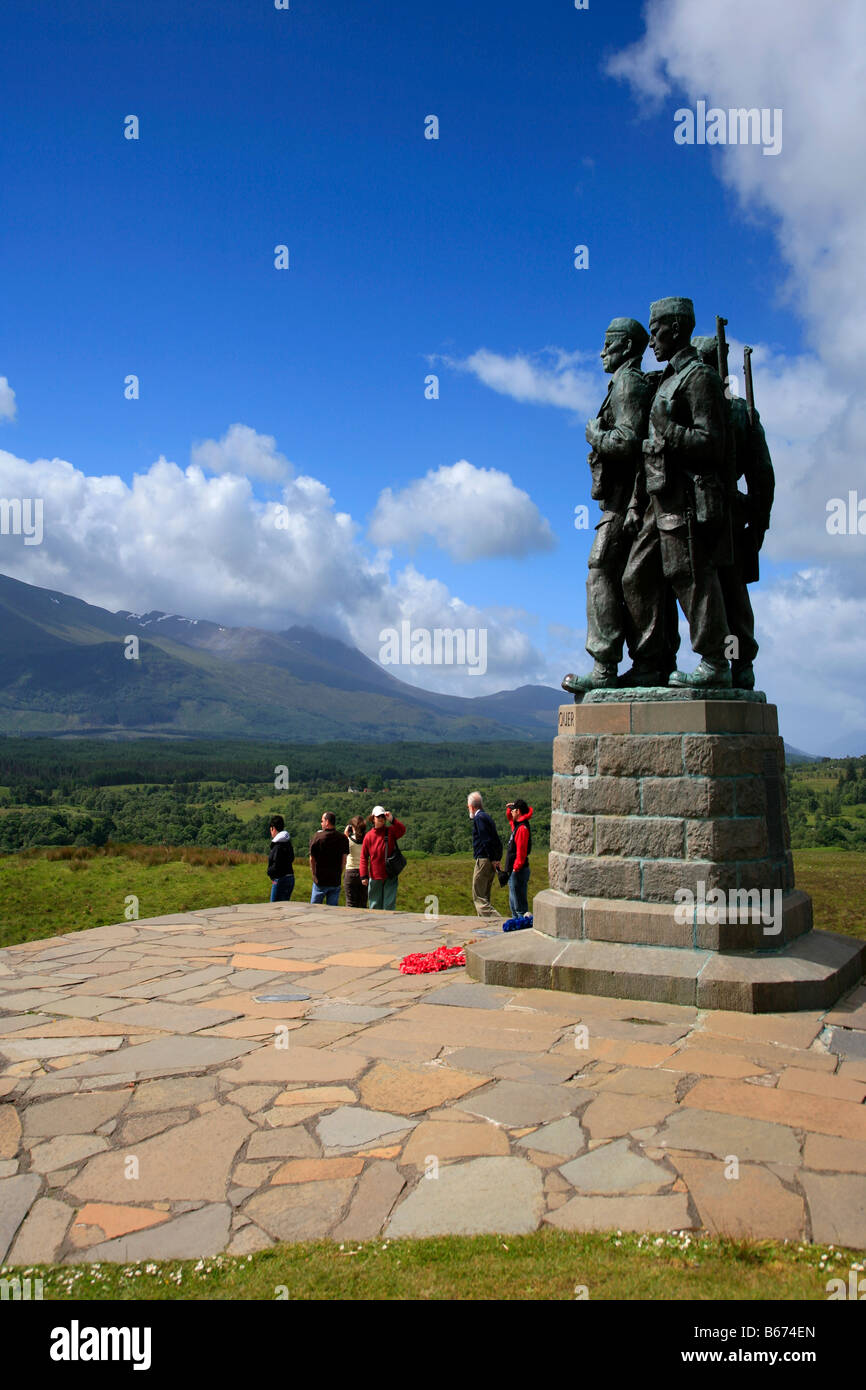 Royal Marines Commando Memorial with the Nevis Mountain range at the rear Spean Bridge Highlands of Scotland Britain UK Stock Photo