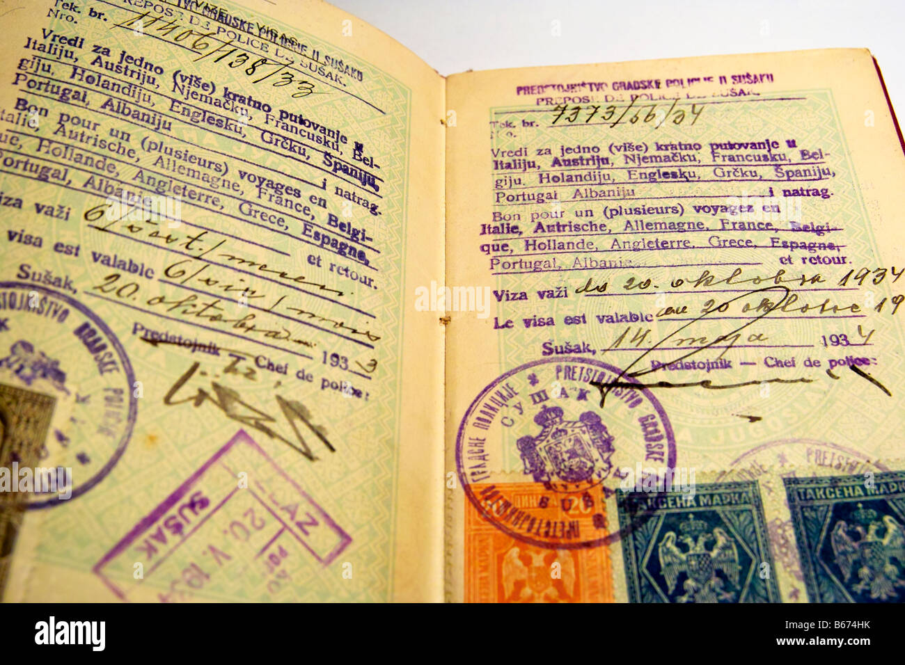 several European countries visa in monarchy of Yugoslavia passport dated  1933 Stock Photo - Alamy