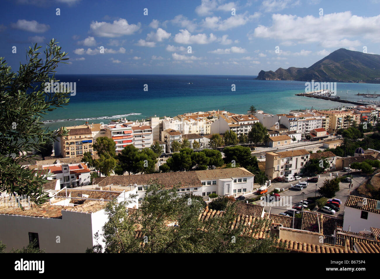View of the Spanish 'pueblo blanco' Altea and the Mediterranean coast Stock Photo