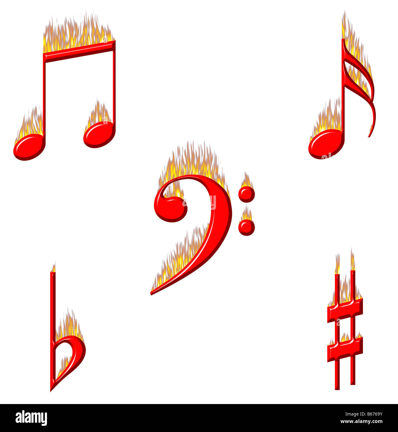 Music Notes on Fire part 2 of 2 Stock Photo Alamy