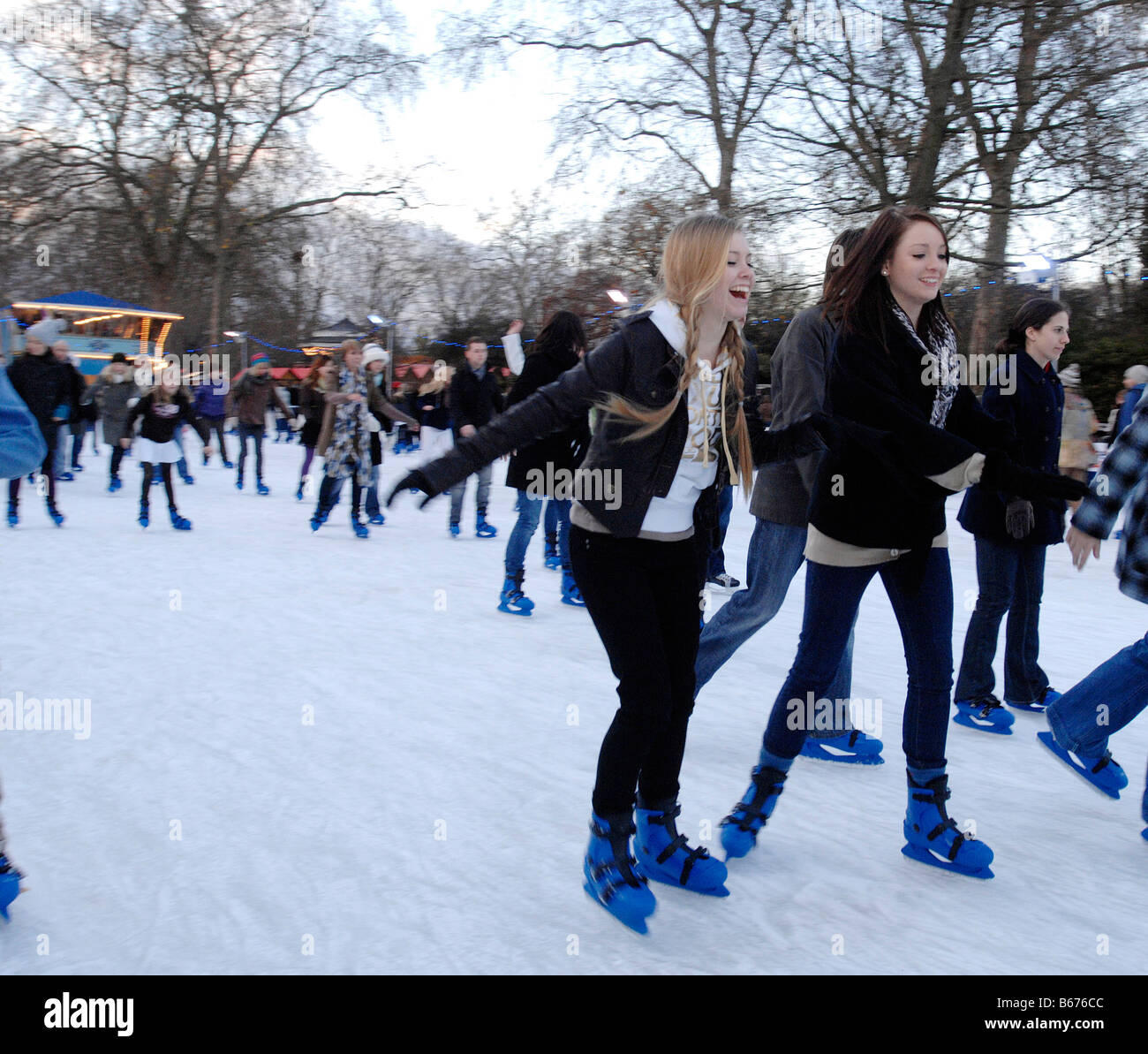Ice Skating at the Winter Wonderland ice rink situated in London's Hyde