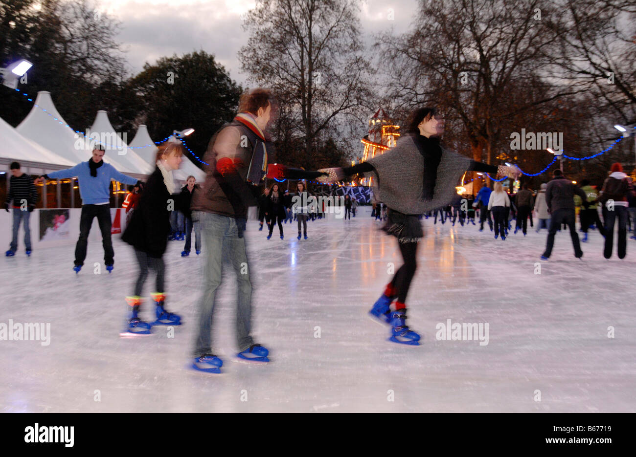 Ice Skating at the Winter Wonderland ice rink situated in London's Hyde